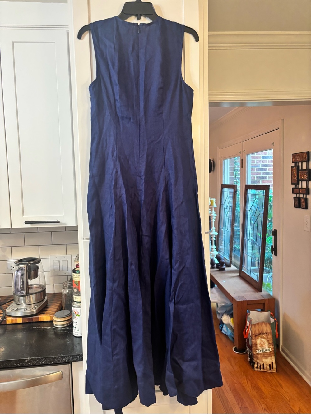 new Reformation Cecilia paneled linen maxi dress in cloud blue navy - Picture 4 of 5
